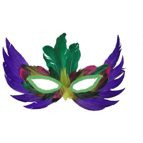 maska s peřím fialová